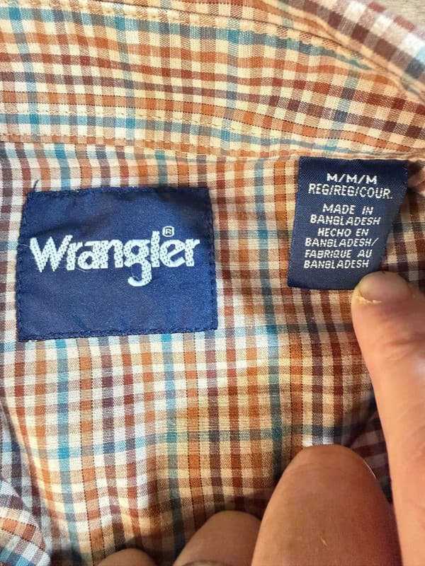 Wrangler Men's Regular Fit Plaid Pearl Snap Western Shirt Brown and Blue Check M - Thumbnail 3
