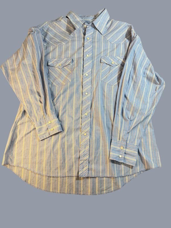Vintage American Hero Striped Weste rn Pearl Snap Shirt L - Image 1