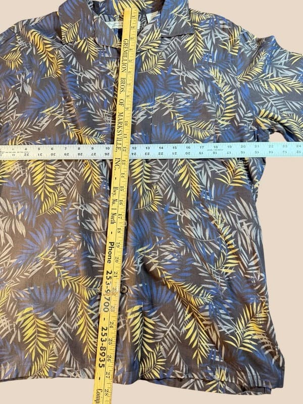 Island Republic Mens 100% Silk Tropical Leaf Print Short Sleeve Hawaiian Shirt L - Thumbnail 4