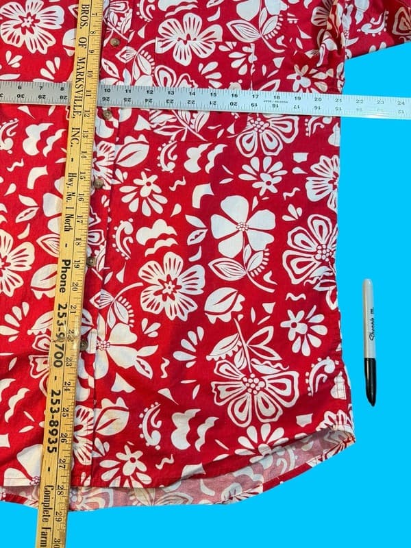 Old Navy Red and White Floral Everyday Short Sleeve Hawaiian Shirt M - Thumbnail 7