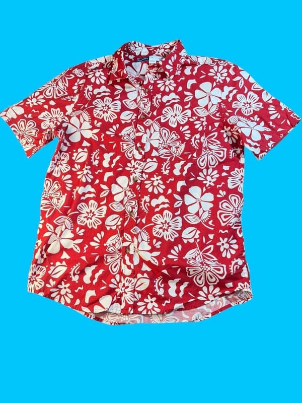 Old Navy Red and White Floral Everyday Short Sleeve Hawaiian Shirt M - Image 1