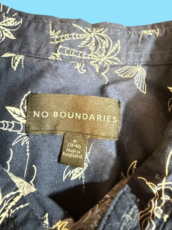 No Boundaries Men's Navy Blue Mermaid and Palm Tree Island Print Button Up Shirt - Thumbnail 3