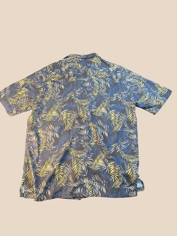 Island Republic Mens 100% Silk Tropical Leaf Print Short Sleeve Hawaiian Shirt L - Thumbnail 2
