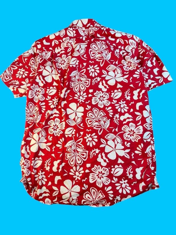 Old Navy Red and White Floral Everyday Short Sleeve Hawaiian Shirt M - Thumbnail 2