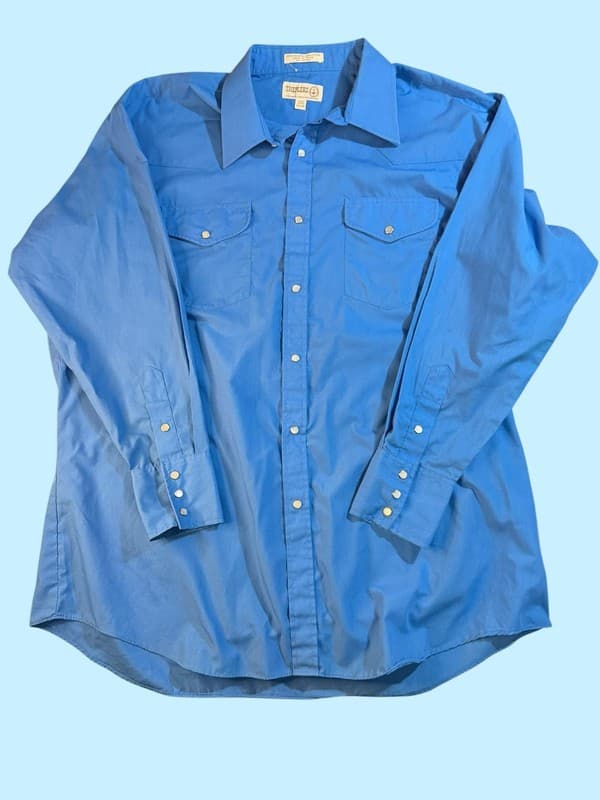 Vintage Sheplers Royal Blue Pearl Snap Long Sleeve Western Shirt Size 17.5-34 - Image 1