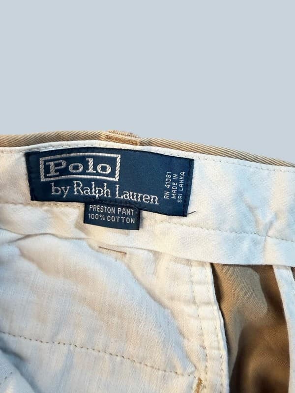 Polo Ralph Lauren Preston Pant 100% Cotton Khaki Chino Trousers 34x34 - Thumbnail 3