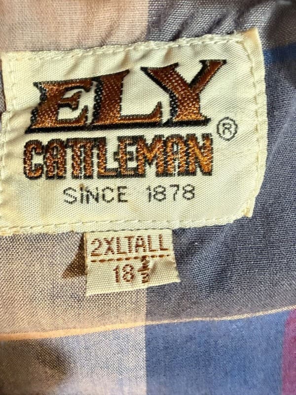 Vintage Ely Cattleman Tall Man 2XL Plaid Short Sleeve Pearl Snap Western Shirt - Thumbnail 4