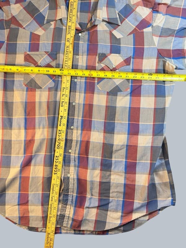 Vintage Ely Cattleman Tall Man 2XL Plaid Short Sleeve Pearl Snap Western Shirt - Thumbnail 5