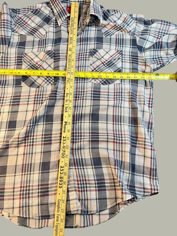 Vintage Plains Western Wear Men's Large Pearl Snap Plaid Long Sleeve Shirt - Thumbnail 4