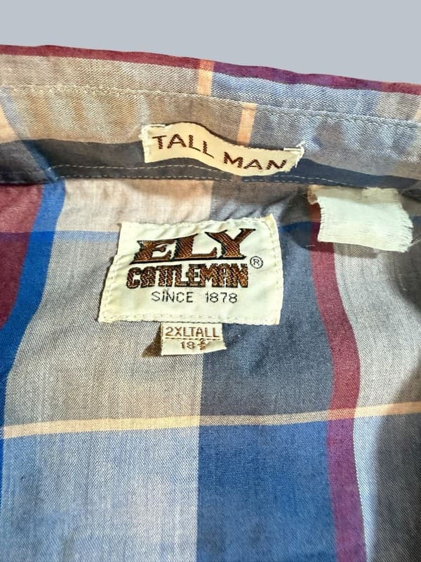 Vintage Ely Cattleman Tall Man 2XL Plaid Short Sleeve Pearl Snap Western Shirt - Thumbnail 3