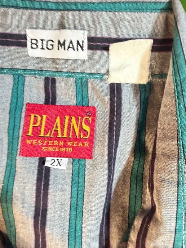 Vintage Plains Western Wear Big Man 2X Striped Short Sleeve Pearl Snap Shirt - Thumbnail 3