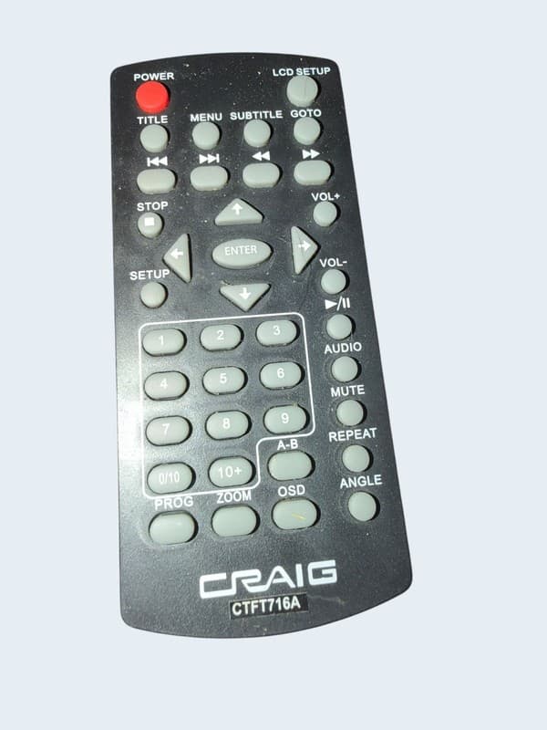 Craig CTFT716A Remote Control for Portable DVD Player - Image 1