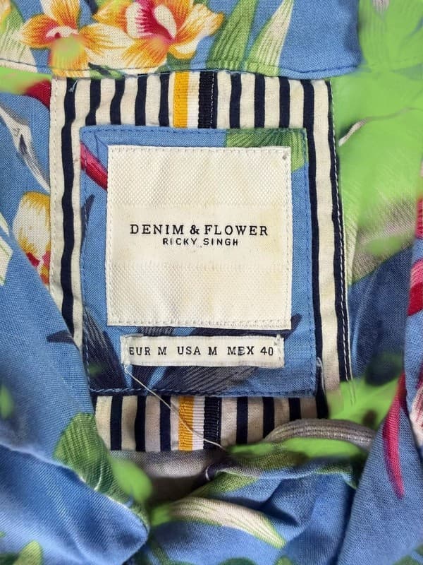 Denim & Flower Ricky Singh Mens Blue Floral Birds of Paradise Short Sleeve Butto - Thumbnail 3