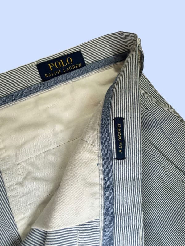 Polo Ralph Lauren Blue White Striped Seersucker Classic Fit 6" Shorts - Thumbnail 3