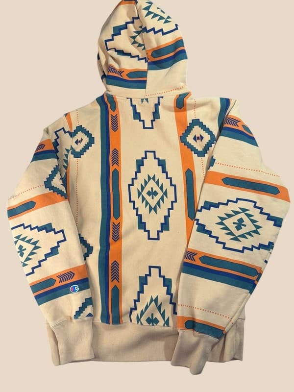 Champion Reverse Weave Southwestern Aztec All Over Print Hoodie Large - Thumbnail 2