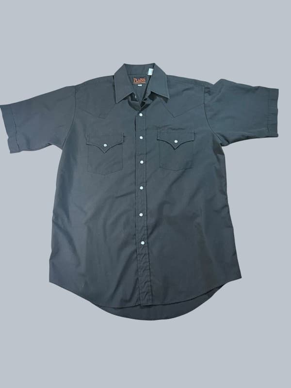 Plains Western Wear Mens Black Pearl Snap Short Sleeve Western Cowboy Shirt Size - Image 1