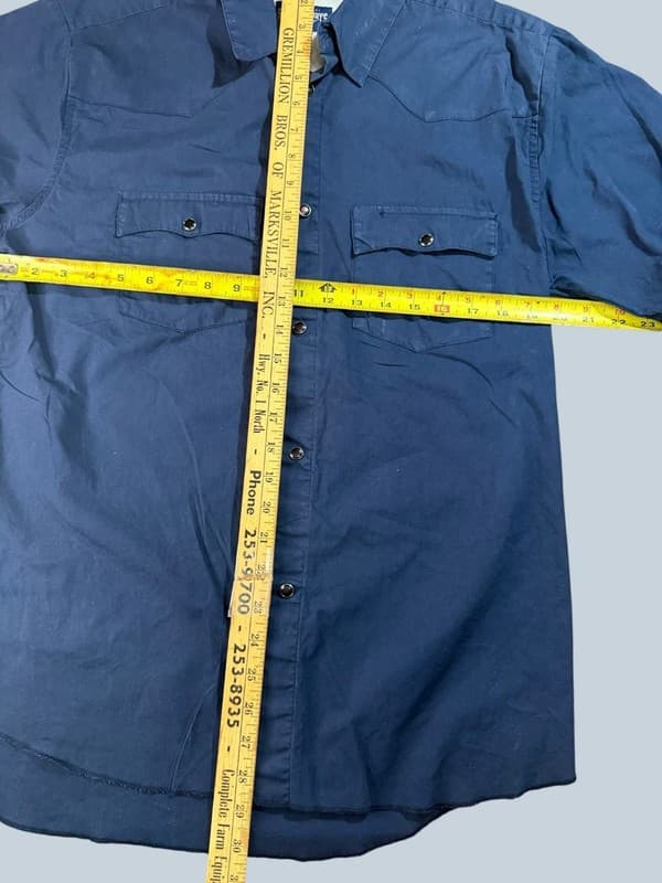 Steve & Barry's Men's Blue Short Sleeve Cotton Western Pearl Snap Shirt Size L - Thumbnail 4