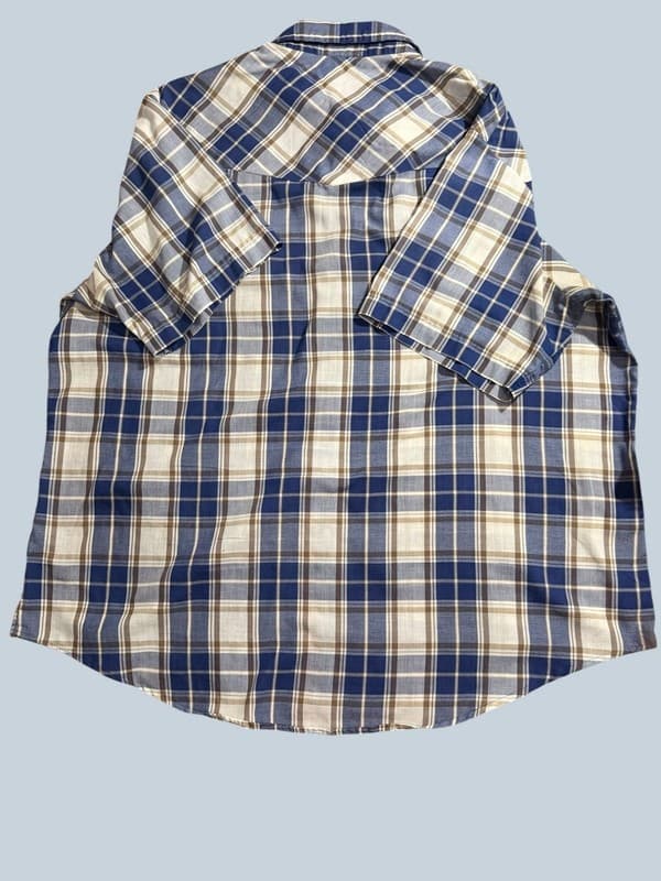 Plains Western Wear Men's Big Man Blue Plaid Short Sleeve Pearl Snap Shirt 2X - Thumbnail 2