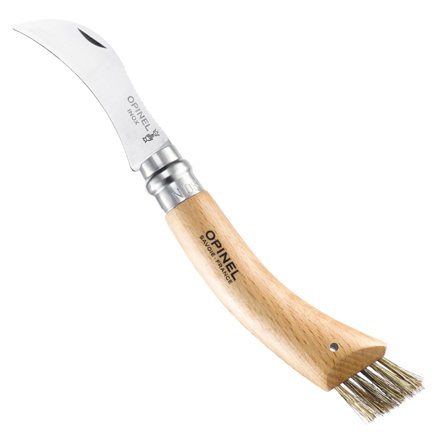 Opinel No. 08 Mushroom Knife - Beechwood Handle, Sandvik Steel, Integrated Brush - Image 1