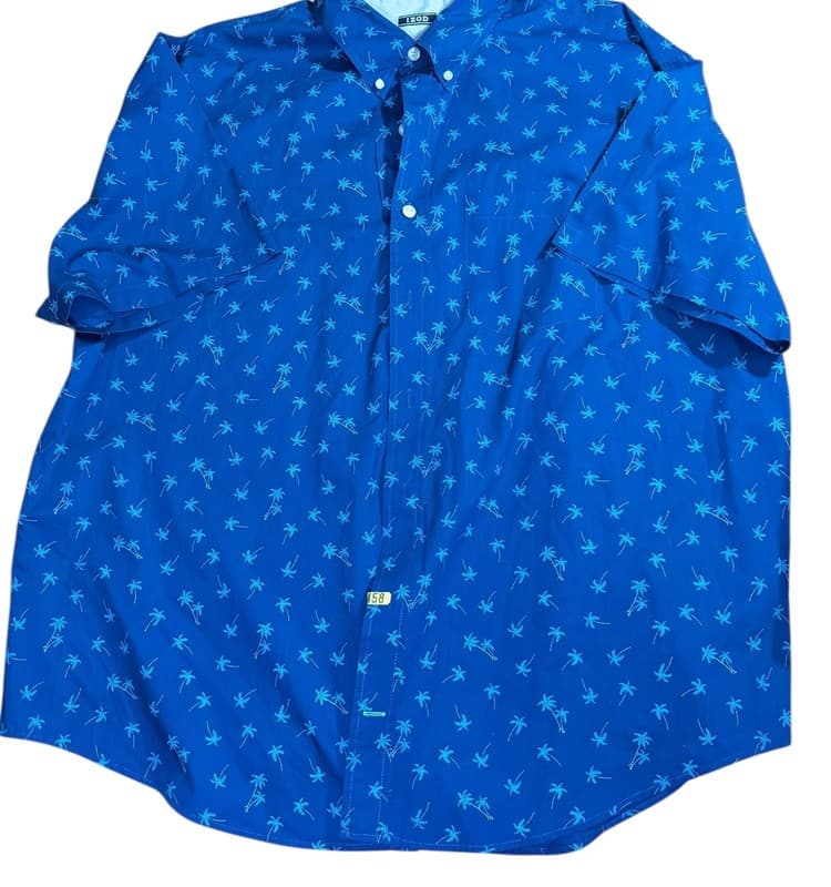 IZOD Men's Big & Tall 2XL Short Sleeve Button-Down Palm Tree Print Shirt - Thumbnail 2