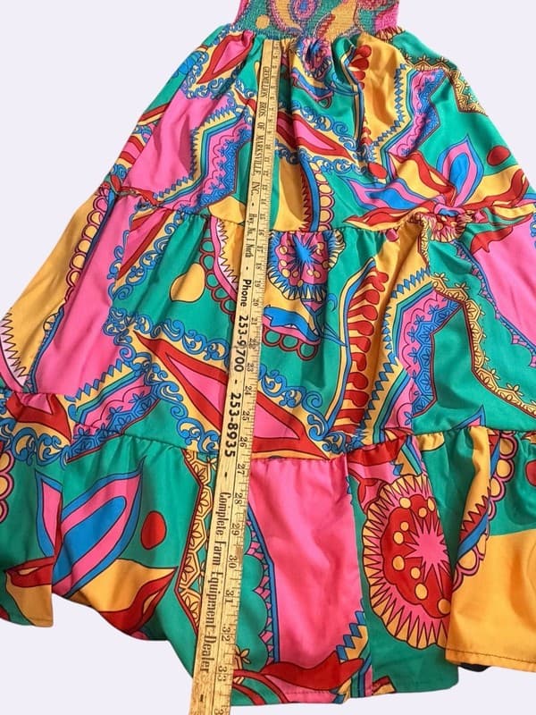 Sun Day Up Women's Colorful Boho Paisley Print Smocked Tiered Maxi Sundress - Thumbnail 7