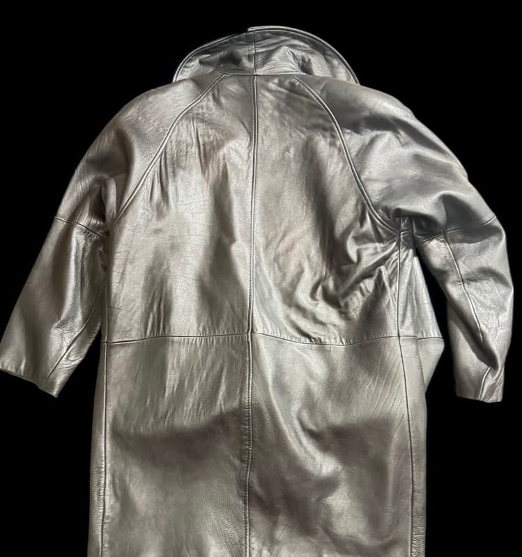 LNR Black Leather Coat Flame Lapel Y2K Vintage Large - Thumbnail 2