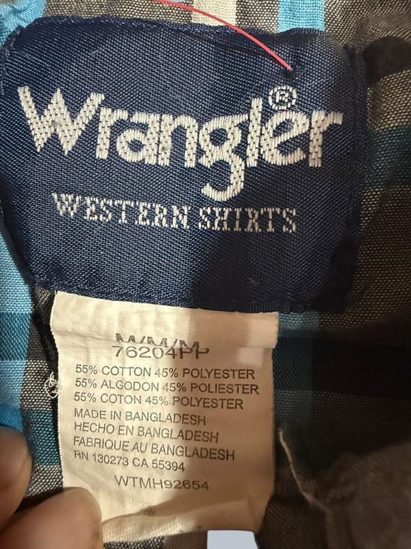 Wrangler Western Fashion Pearl Snap Plaid Short Sleeve Shirt Men's Medium - Thumbnail 3
