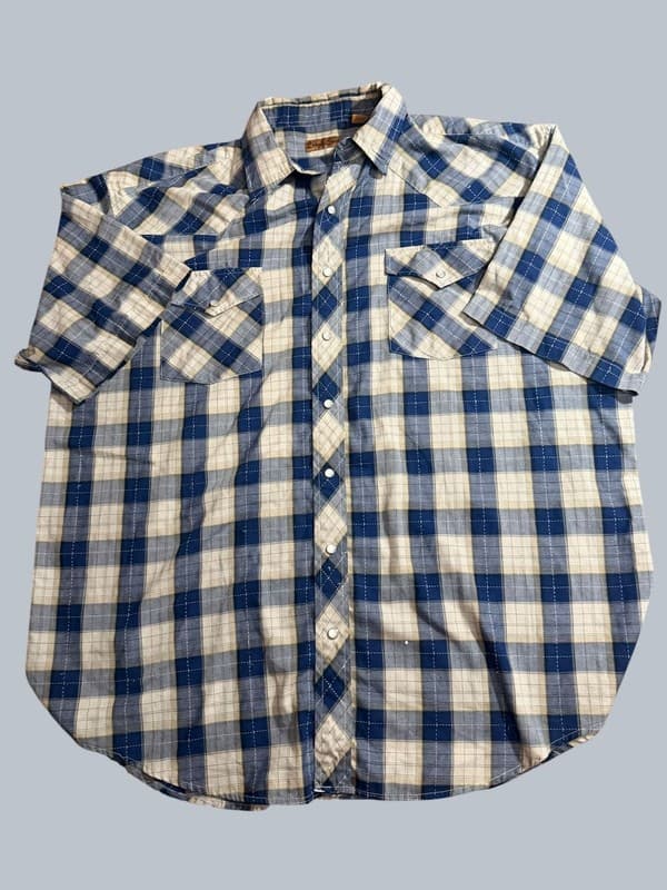 Cobra Creek Men's 2XLT Blue and Tan Plaid Short Sleeve Pearl Snap Western Shirt - Image 1