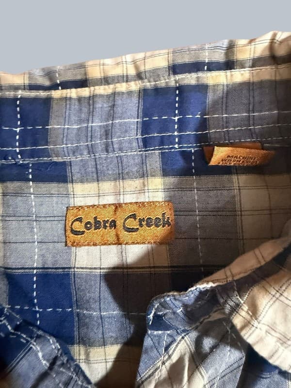 Cobra Creek Men's 2XLT Blue and Tan Plaid Short Sleeve Pearl Snap Western Shirt - Thumbnail 3