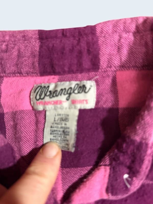 Wrangler Women's Pink and Purple Buffalo Plaid Pearl Snap Western Flannel Shirt - Thumbnail 3