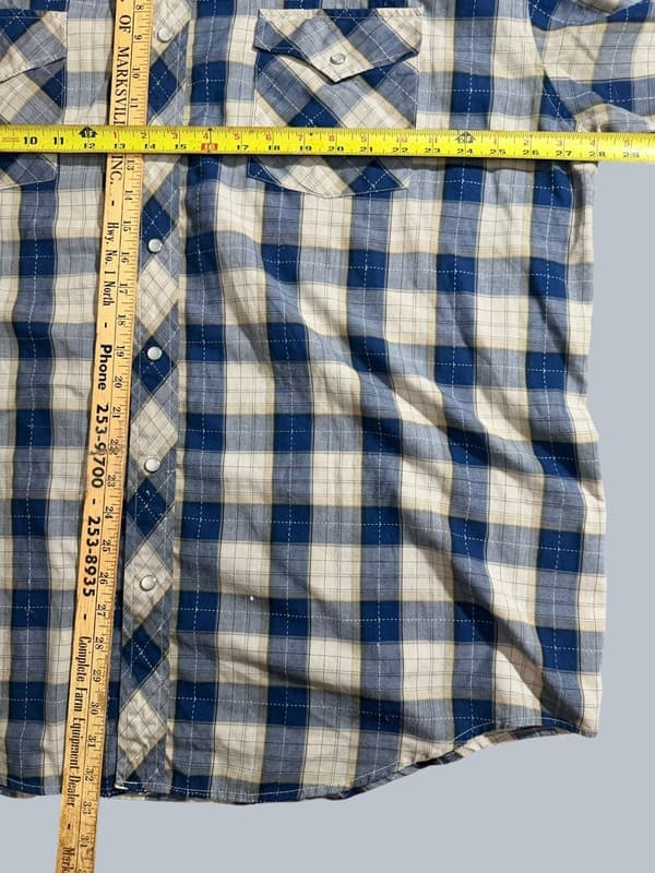 Cobra Creek Men's 2XLT Blue and Tan Plaid Short Sleeve Pearl Snap Western Shirt - Thumbnail 5