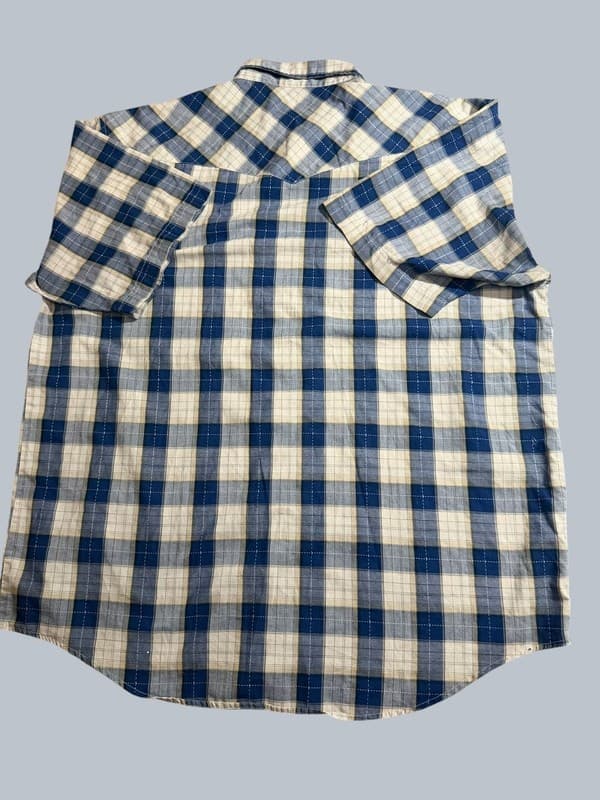 Cobra Creek Men's 2XLT Blue and Tan Plaid Short Sleeve Pearl Snap Western Shirt - Thumbnail 2