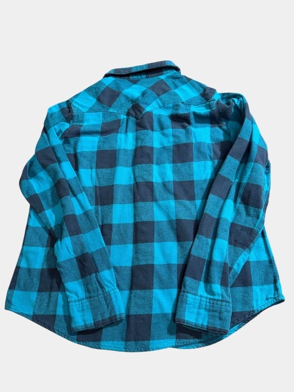 Wrangler Women’s Large Teal Black Plaid Western Pearl Snap Flannel Shirt - Thumbnail 2