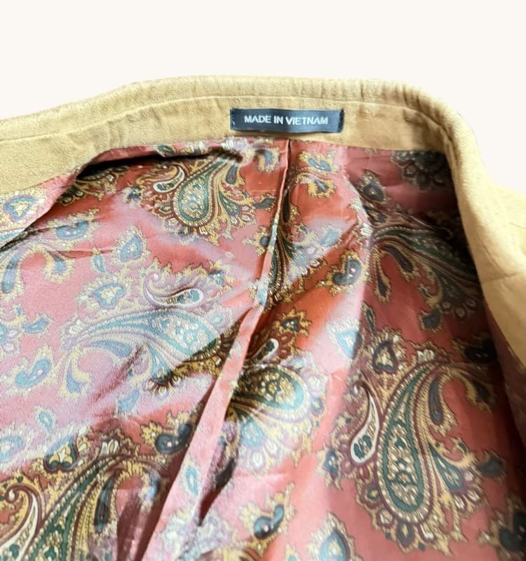 Chaps Men's Tan Faux Suede Two-Button Blazer with Paisley Lining - Thumbnail 4