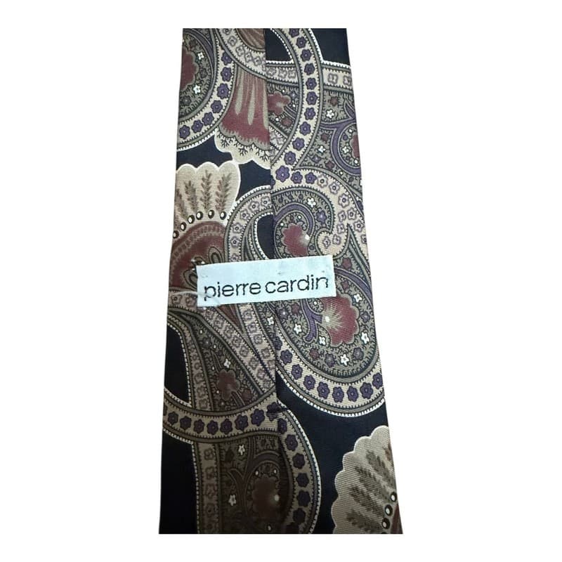 Vintage Pierre Cardin Silk Paisley Neck Tie Black Burgundy Designer Men’s - Thumbnail 3