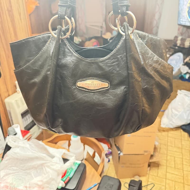 Rosetti Black PVC Shoulder Hobo Purse Zip Top O-Ring Handles - Image 1