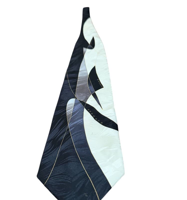 Verona Uomo Collezione 100% Silk Necktie Black Gold Abstract Geometric - Image 1