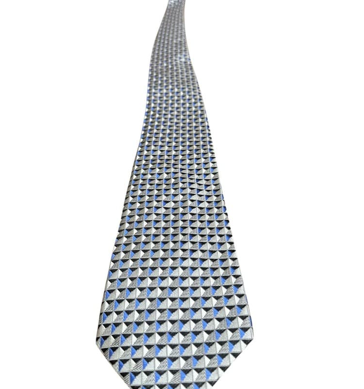 Van Heusen 100% Silk Geometric Triangle Tie Gray Black Blue Men’s Necktie - Image 1