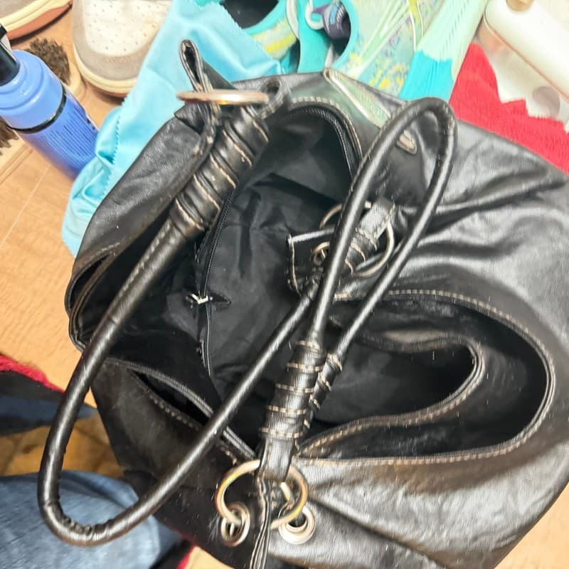 Rosetti Black PVC Shoulder Hobo Purse Zip Top O-Ring Handles - Thumbnail 5