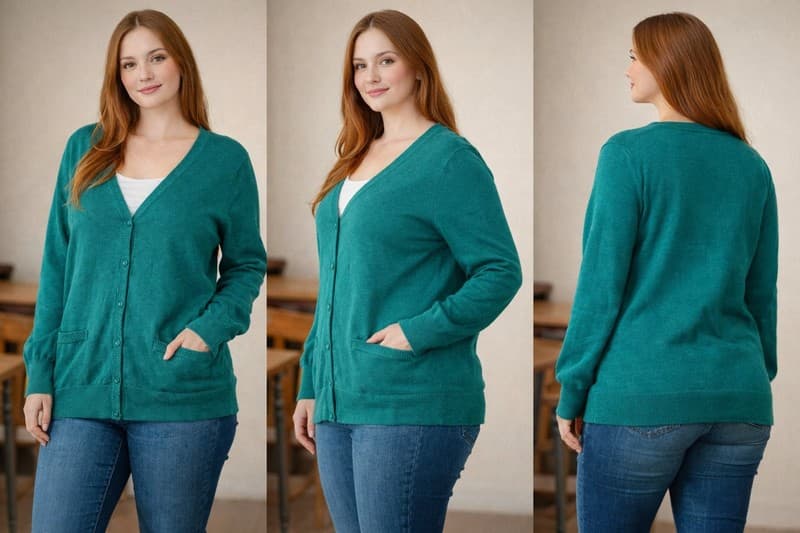 Women’s Ellos Turquoise Cotton Cardigan Size 1X (22-24) - Thumbnail 2