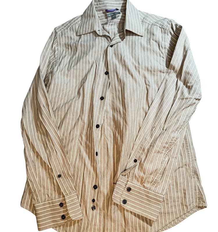 Gap Striped Button-Down Shirt - Men’s Small - Tan & White Vertical Stripes - Image 1