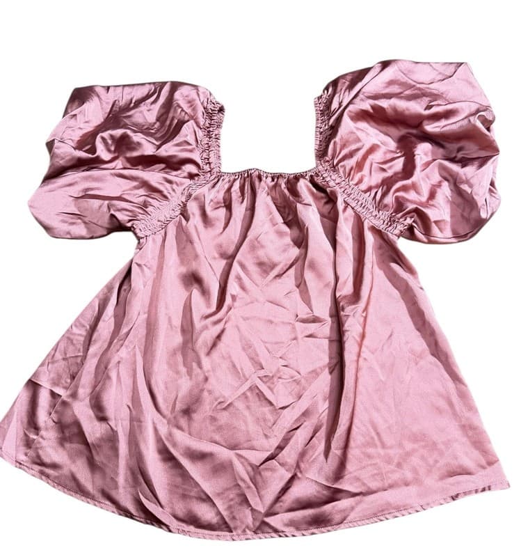 Entro Small Dusty Rose Smocked Puff Sleeve Top - Thumbnail 2