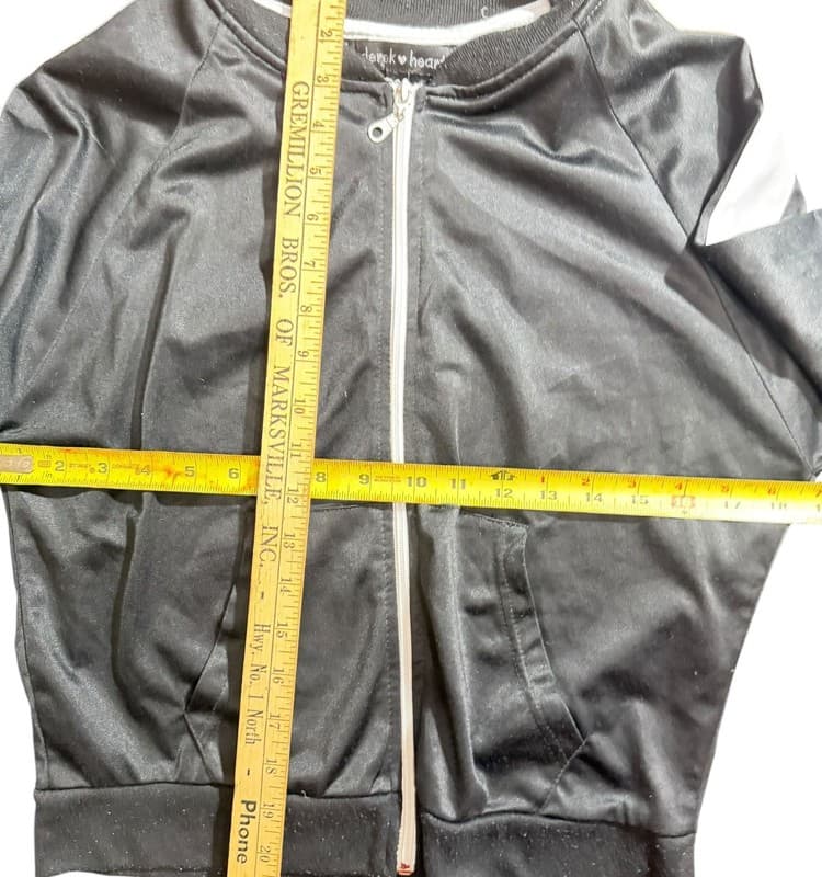 Derek Heart Black Zip Up Jacket Small White Stripe Athleisure - Thumbnail 4