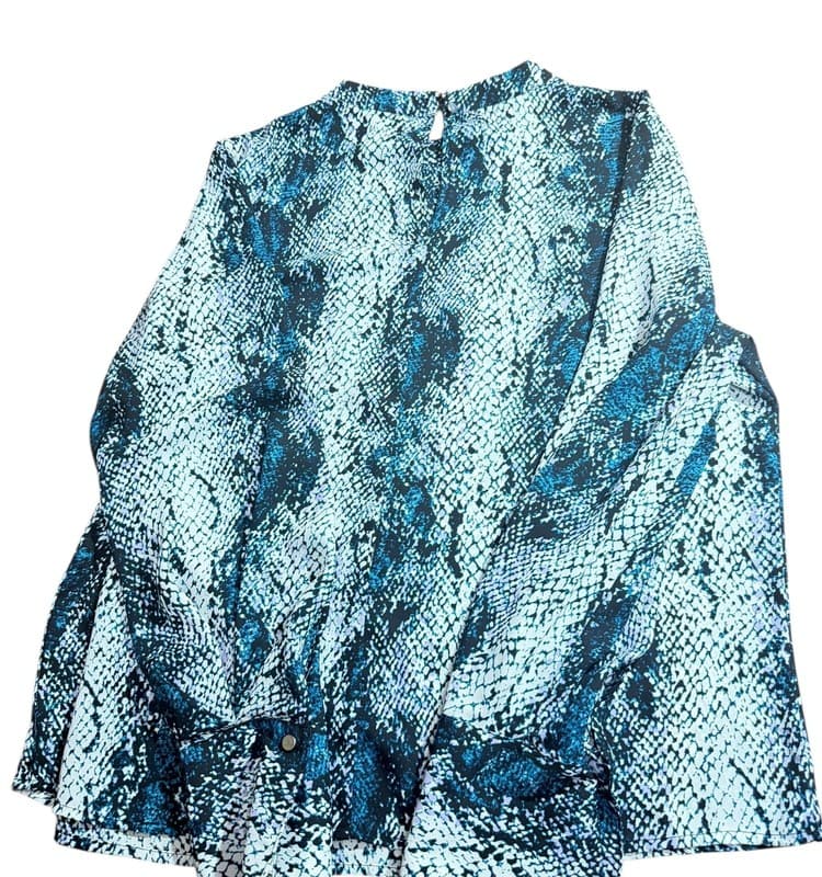 Worthington Women’s Snakeskin Print Blouse Blue Black Long Sleeve Size L - Thumbnail 2