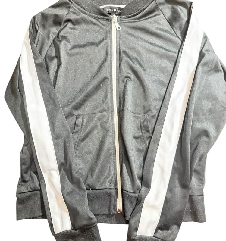 Derek Heart Black Zip Up Jacket Small White Stripe Athleisure - Image 1