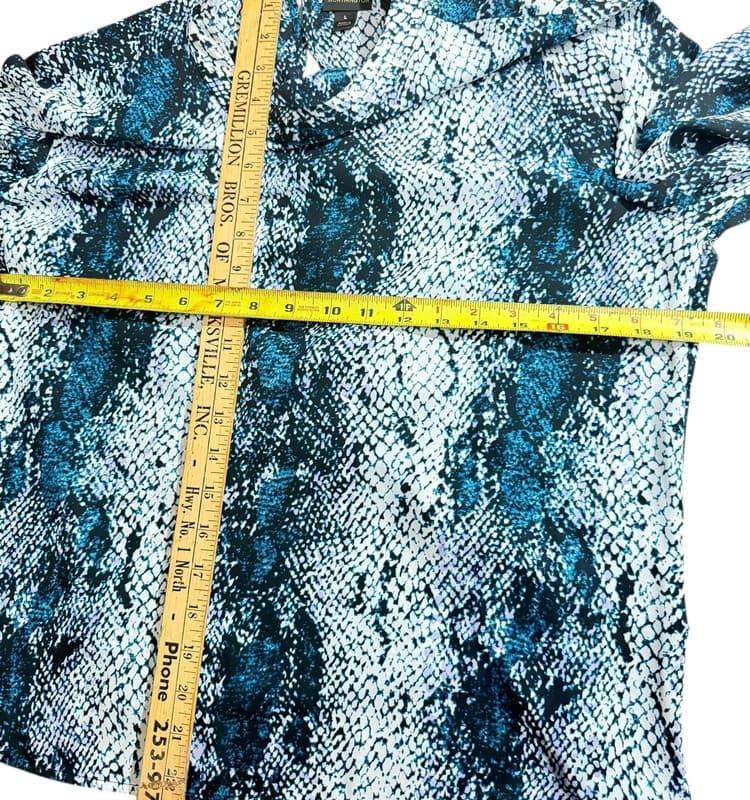 Worthington Women’s Snakeskin Print Blouse Blue Black Long Sleeve Size L - Thumbnail 4