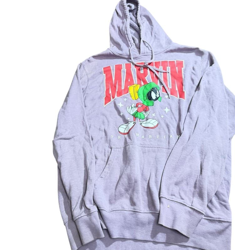 Looney Tunes Marvin the Martian Hoodie Sweatshirt Small Light Purple - Image 1