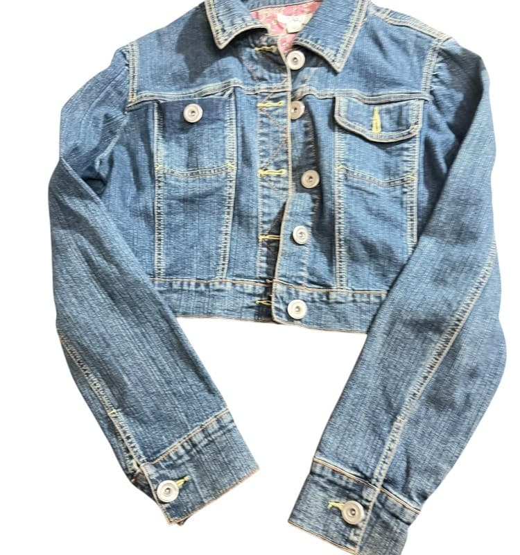 Cato Women's Cropped Blue Denim Jacket with Studded Heart Embroidery - Image 1