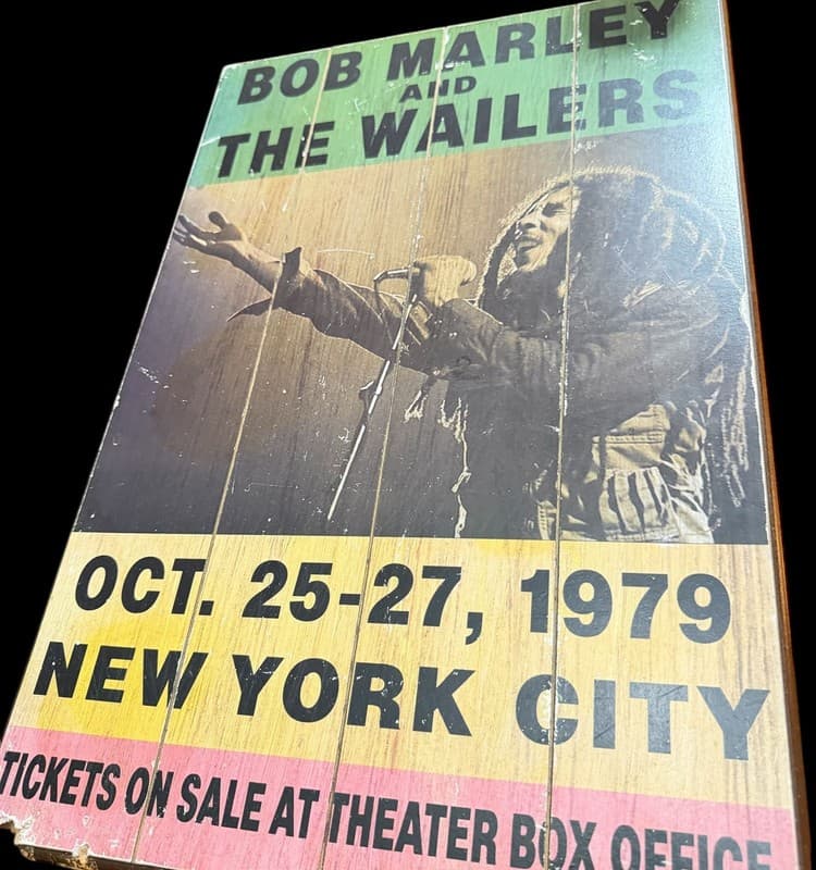 Bob Marley & The Wailers Wood Ticket Sign - October 25-27 1979 New York City - Image 1