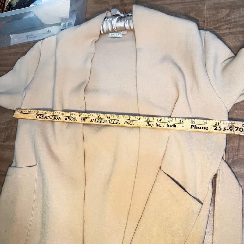 Suzy D London Cream Open Front Longline Cardigan Tie Back Pockets - Thumbnail 5